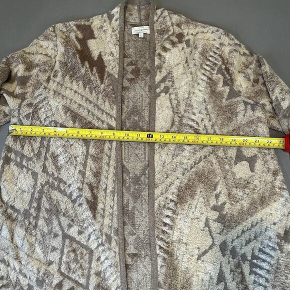 Lucky Brand Women’s L Cardigan Sweater Fringe Hem Aztec Boho Tan/Beige - Picture 9 of 9